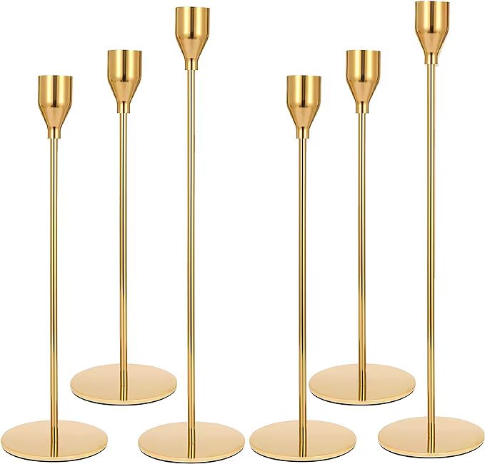 Gold Candle Holders for Taper Candles, Set of 6 Tall Metal Decorative Candlestick Holders for 3/4... | Amazon (CA)