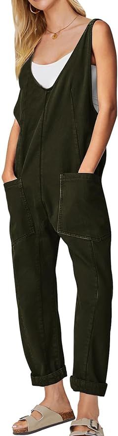 EXLURA Womens High Roller Denim Bib Jumpsuits Casual Loose Sleeveless Baggy Overalls Jeans Pants ... | Amazon (US)