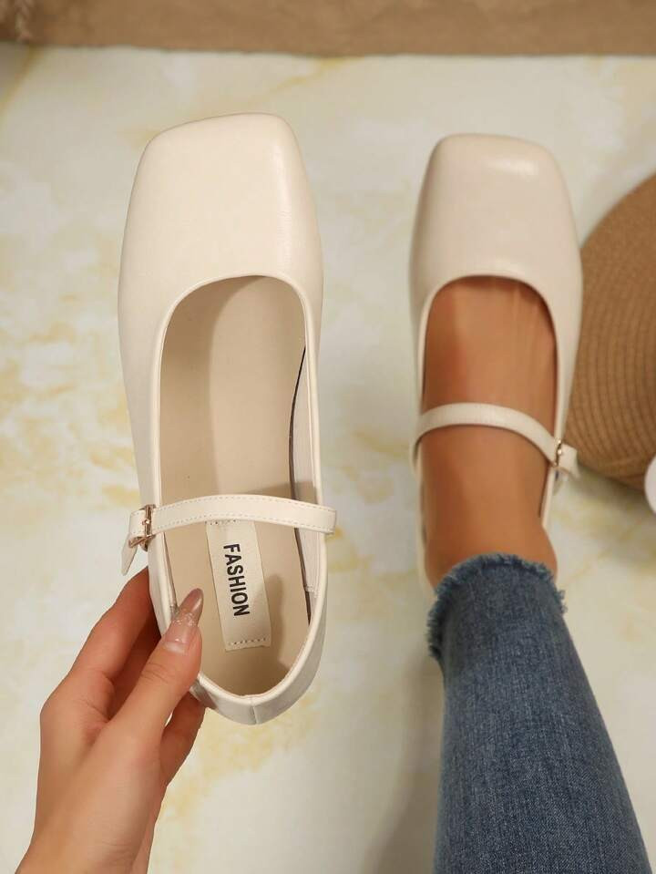 Women's Buckle Decor Beige Simple Ballet Flats, Fashionable And Elegant Mary Jane Shoes, Suitable... | SHEIN
