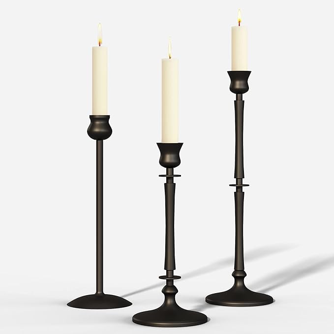 Matte Black Taper Candlestick Holders Set of 3 - Metal Taper Candle Holders for Candlesticks, Can... | Amazon (US)