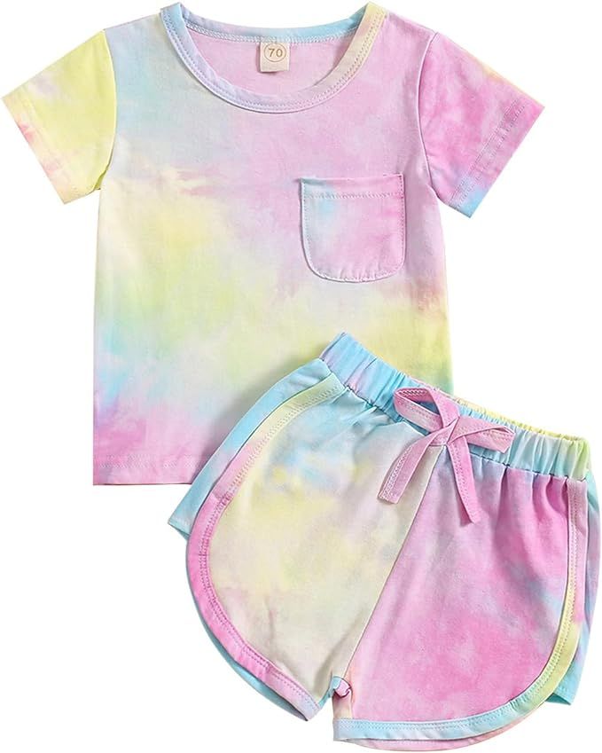 Aruzig Toddler Baby Girls Outfits Short Sleeve T-Shirt and Shorts Suit 2Pcs Summer Clothes Set | Amazon (US)