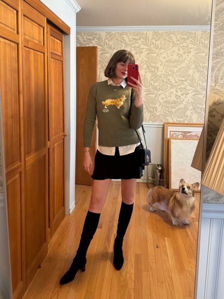 Ralph Lauren corgi sweater
Mini skirt
Sarah flint boots