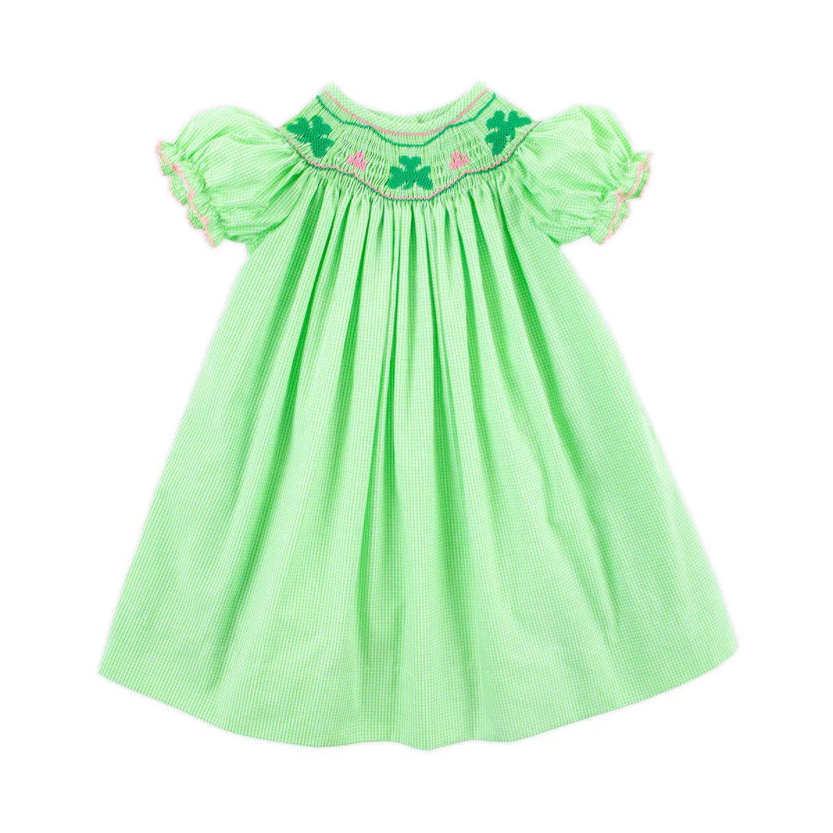 Clover Smocked Green Gingham Bishop Dress | Classic Whimsy
