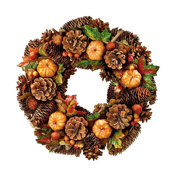 Faux Pumpkins and Real Pinecones Fall Holiday Wreath, 13.5 Inch Diameter | Walmart (US)