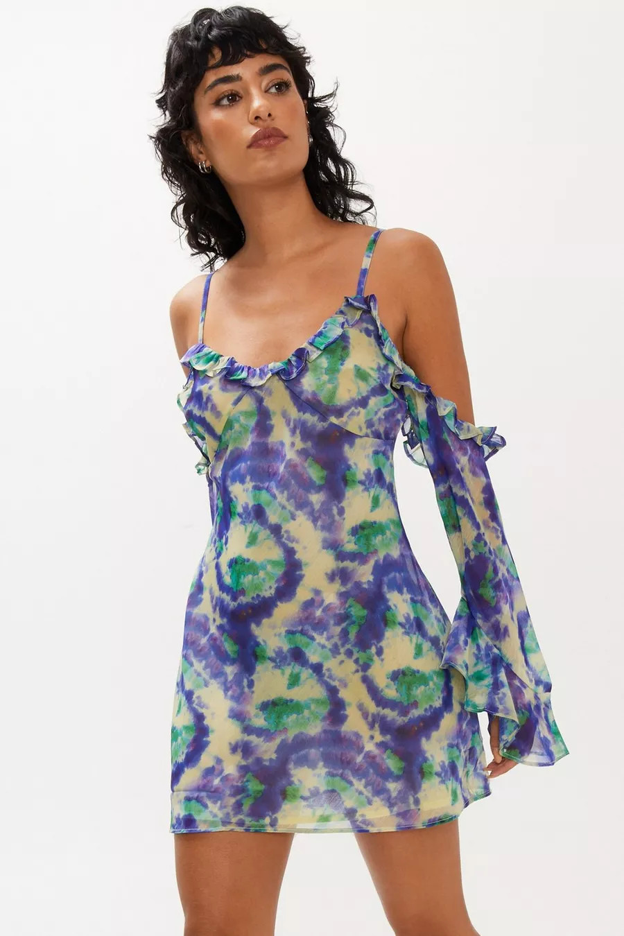 Tie Dye Strappy Cold Shoulder Chiffon Mini Dress | Nasty Gal UK (+IE)