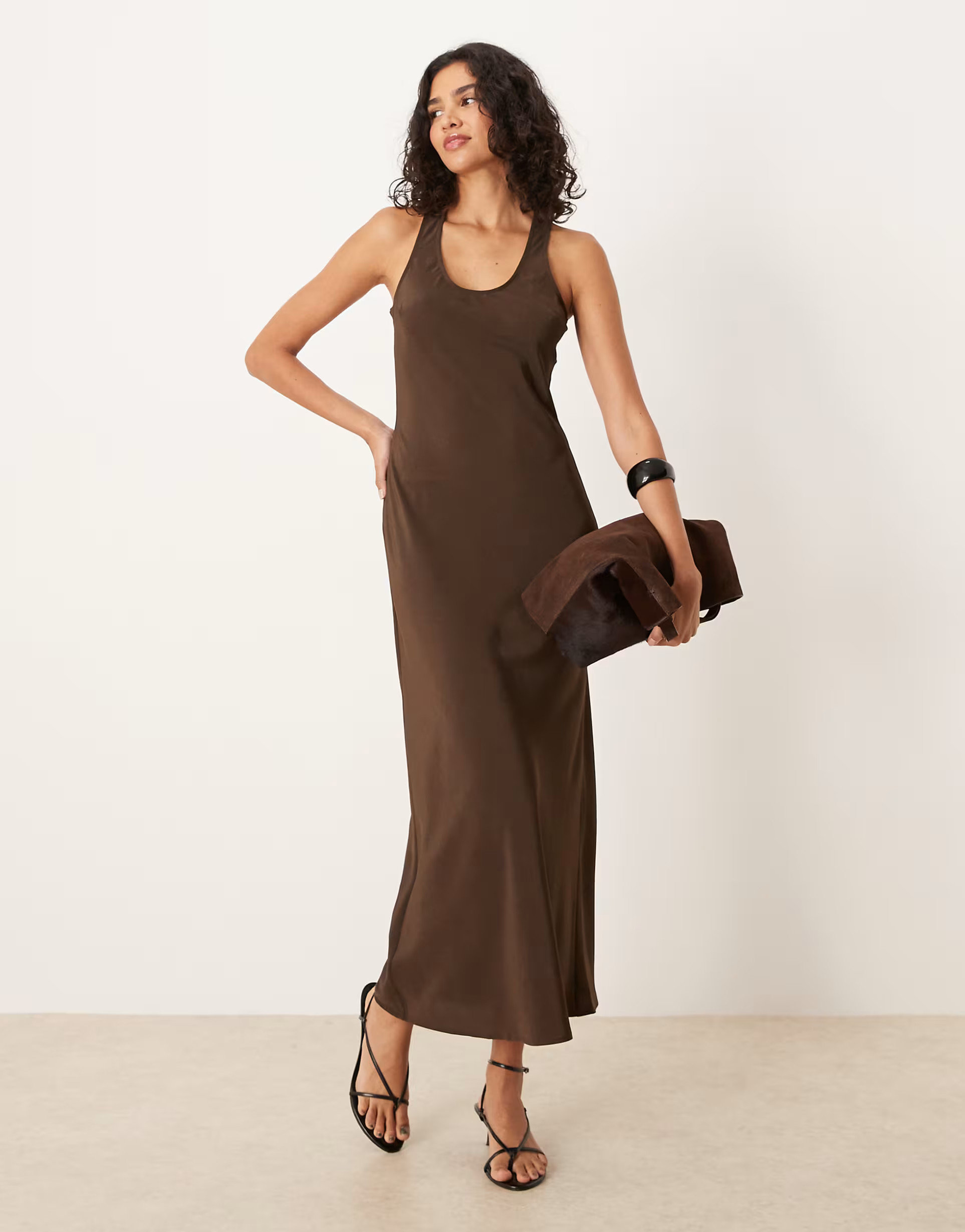ASOS DESIGN scoop satin maxi dress in chocolate | ASOS (Global)