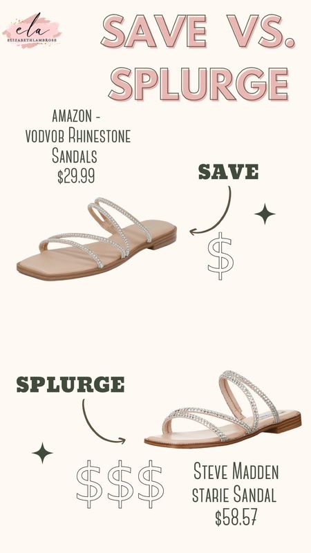 Some good amazon finds tonight! 
A great save vs splurge that look absolutely identical!!
You cant even tell them apart and one pair is almost $30 more!
Hurry and grab a pair!

#amazon #sandals #rhinestone #stevemadden #dupe #steal #savevssplurge #save #splurge #summer

#LTKFind #LTKshoecrush #LTKsalealert