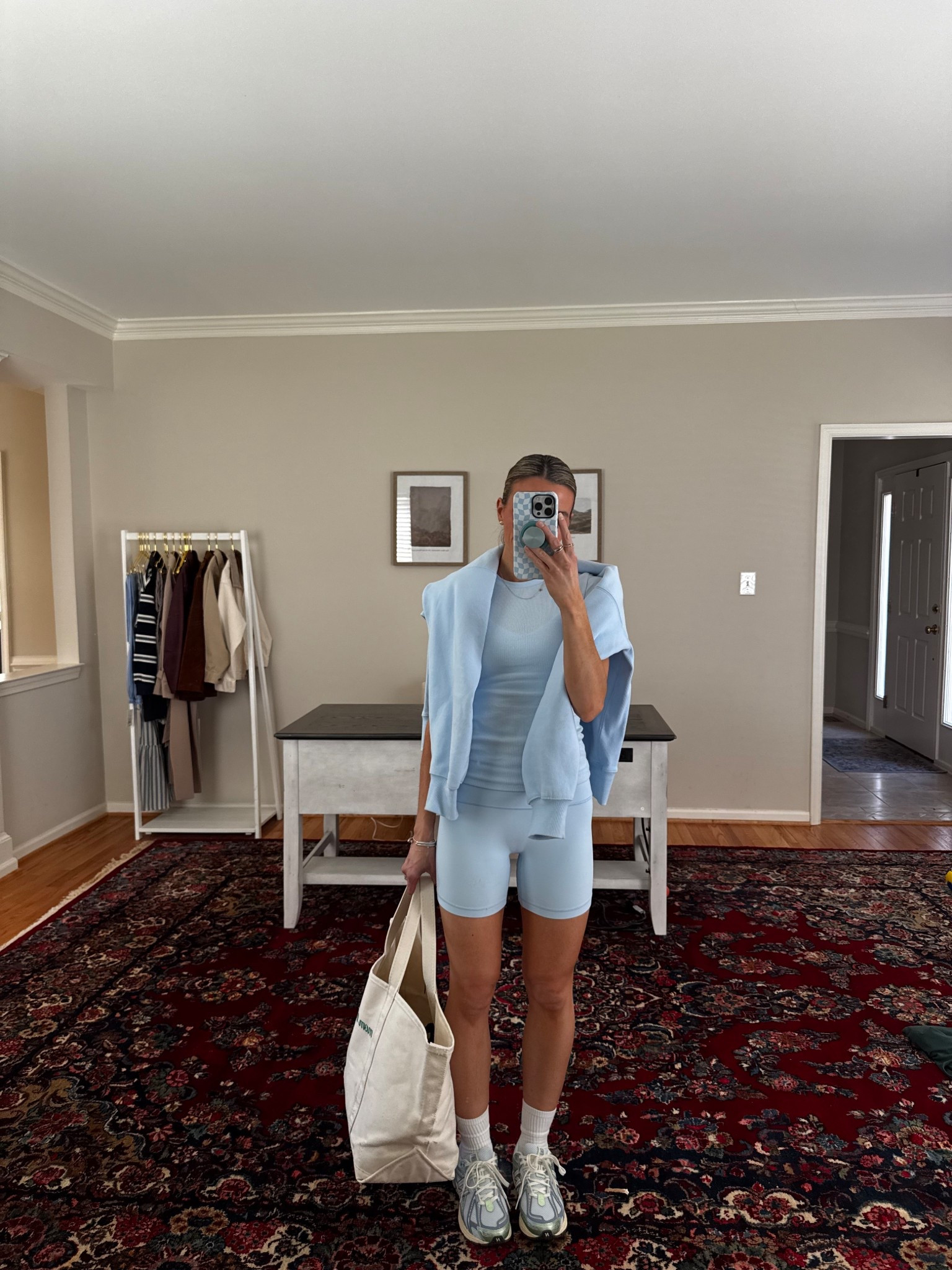 M sweatshirt
Size 4 bike shorts
Small tee

#LTKmomlife #LTKdayinmylife #LTKootd