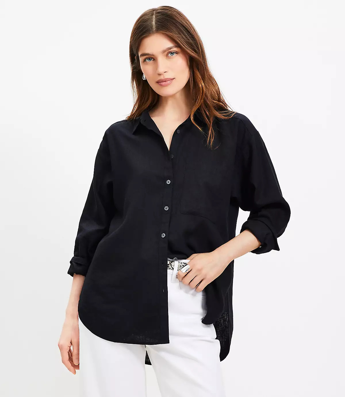 Linen Blend Everyday Oversized Pocket Shirt | LOFT