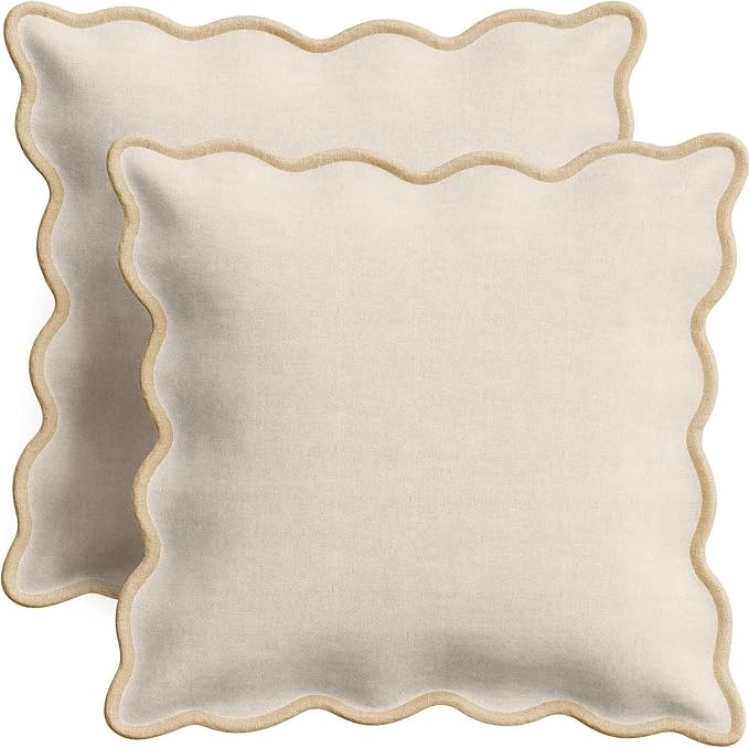 Orelle Scalloped Pillow Cover Set of 2 | Linen Cotton | 18x18 | Beige | Amazon (US)