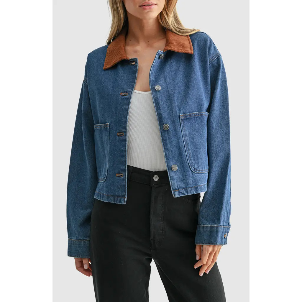 All in Favor Contrast Collar Denim Jacket at Nordstrom, Size X-Large | Nordstrom