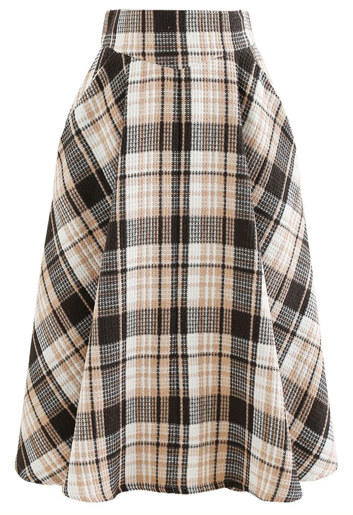 Plaid Tweed High-Waist A-Line Midi Skirt | Chicwish