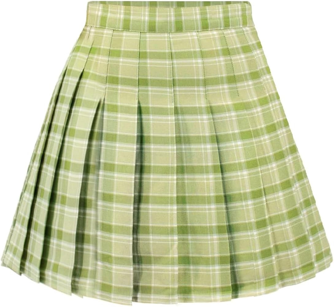DAZCOS US Size Plaid Skirt for Women with Shorts High Waist Pleated Skater Skirts for Schoolgirl | Amazon (US)