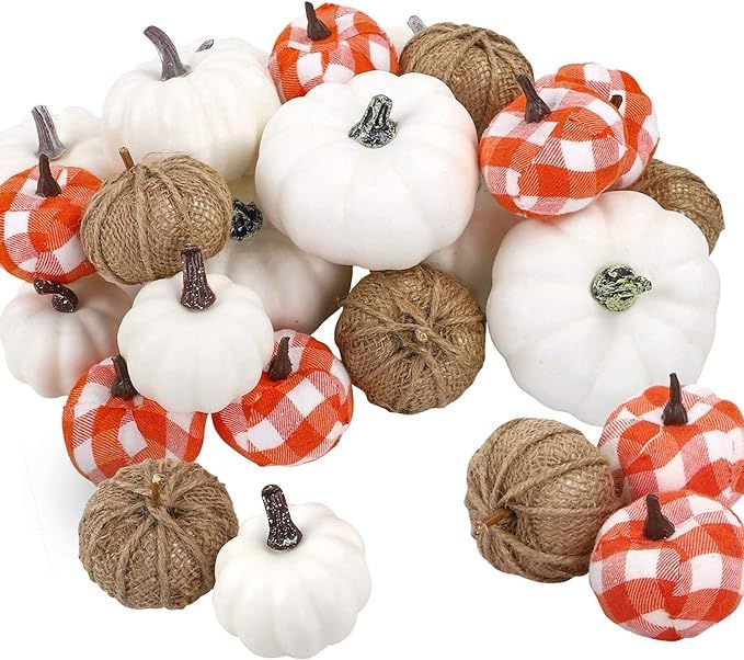 Cocoboo 24pcs Mixed Artificial Pumpkins Assorted Size and Color Harvest Pumpkins for Fall Wedding... | Amazon (US)