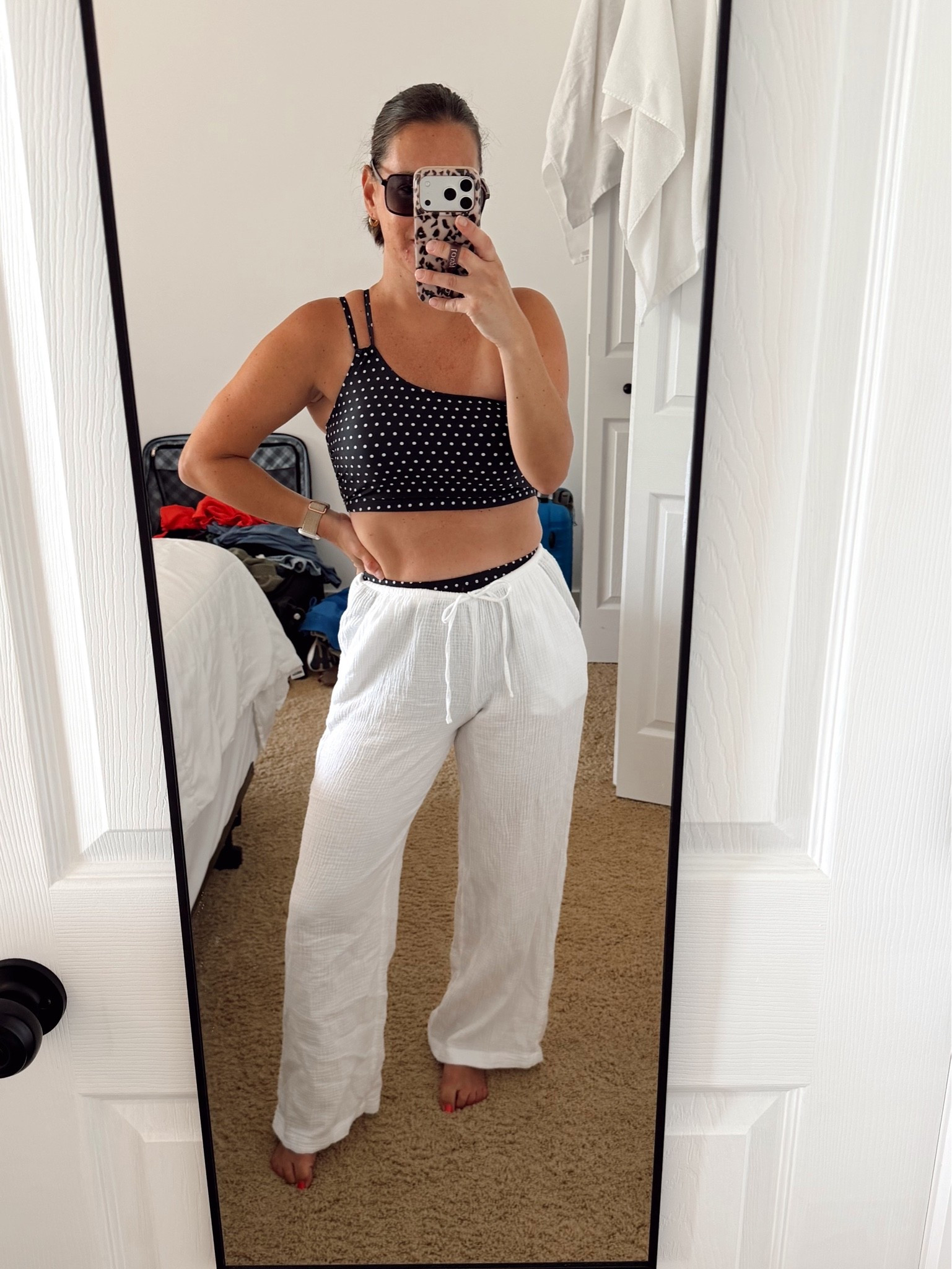 Lake outfit of the day! Amazon swimsuit runs true to size.  Target swim coverup pants run true to size. Wearing a small in both.

#LTKootd #LTKmomlife #LTKSwim