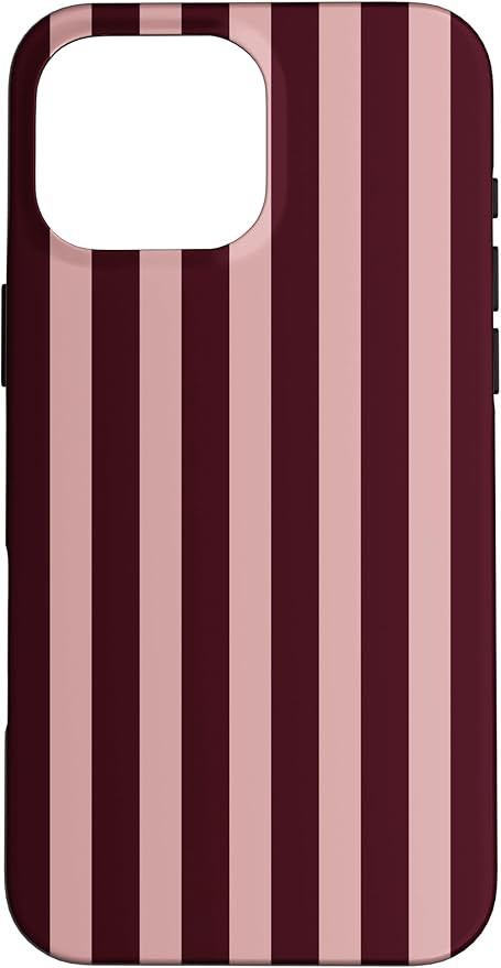 Burgundy and Pink Stripes Vertical Stripe Aesthetic Trendy Case for iPhone 16 Pro Max | Amazon (US)