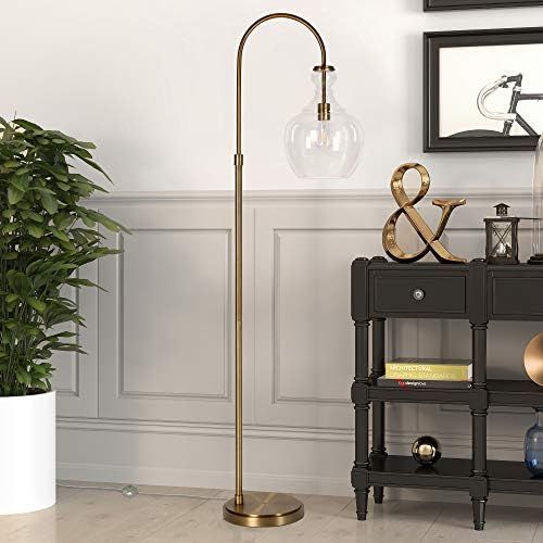 Henn&Hart FL0267 Arc Brass Floor Lamp with Clear Glass Shade for Living Room / Office / Bedside, Gol | Amazon (US)