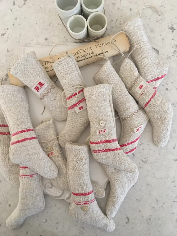 Read the full title
    Farmhouse Grainsack Mini Christmas Stockings - Antique Grainsack Twelve D... | Etsy (US)