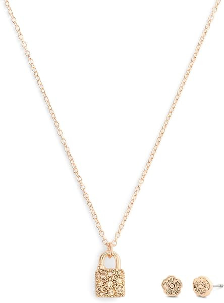 COACH Jewelry Women's Signature C Pav\u00e9 Padlock Necklace & Earrings Jewelry Set | Amazon (US)