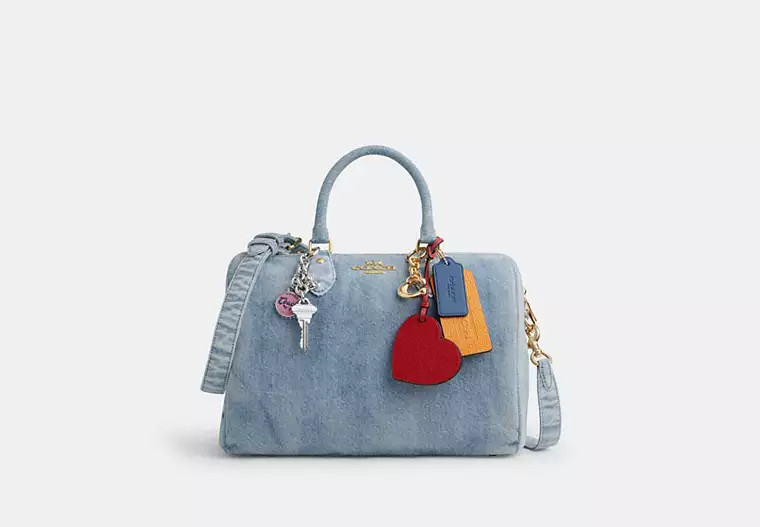 Coach Outlet Rowan Satchel Bag In Loved Denim With Charms - Blue, Size: Large | Coach Outlet US