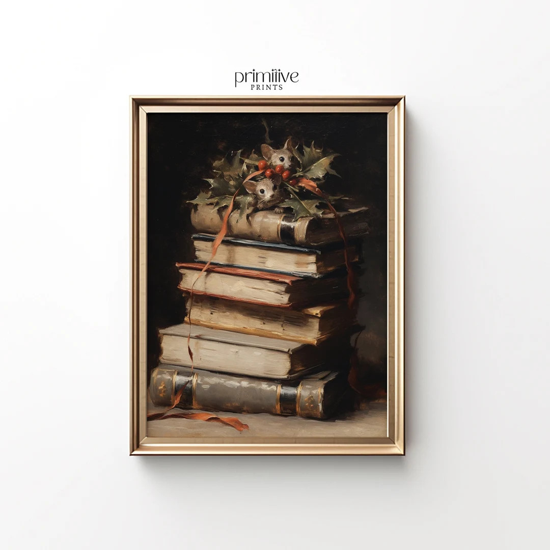 Vintage Christmas Print Still Life PRINTABLE Art Winter Rustic Books Print Christmas Home Decor D... | Etsy (US)