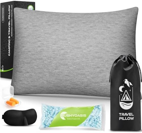 All-in-1 Travel Pillow Set - Shredded Memory Foam Neck Pillow Camping Pillow with Eye Mask, Earpl... | Amazon (US)