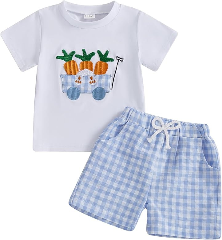 Toddler Boy Easter Outfit Baby Boy Bunny Short Sleeve T Shirt And Shorts Set 2 Piece Spring Summe... | Amazon (US)