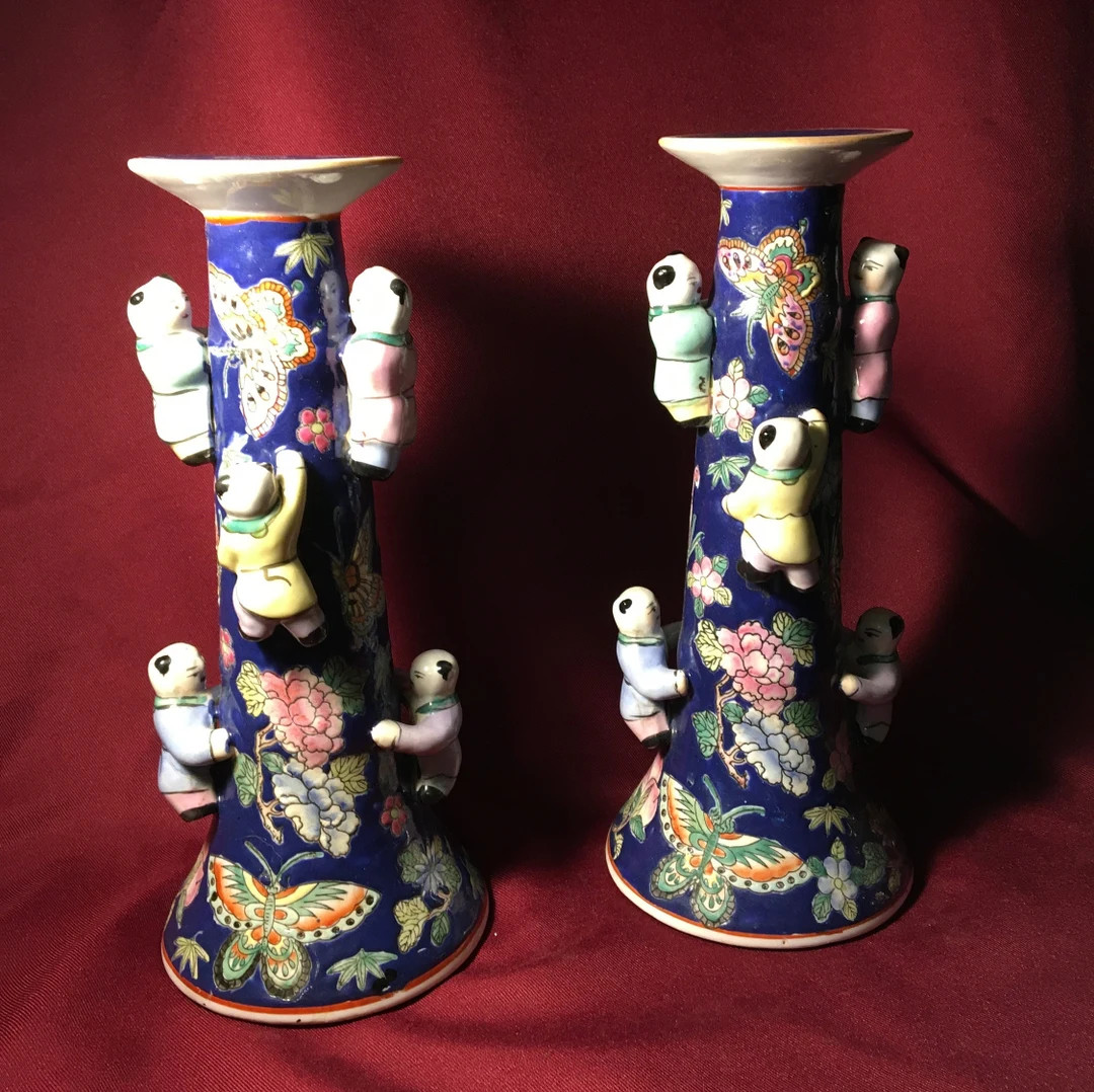 Rare Pair of Vintage Chinese Fertility Five Children Candlesticks - Etsy | Etsy (US)