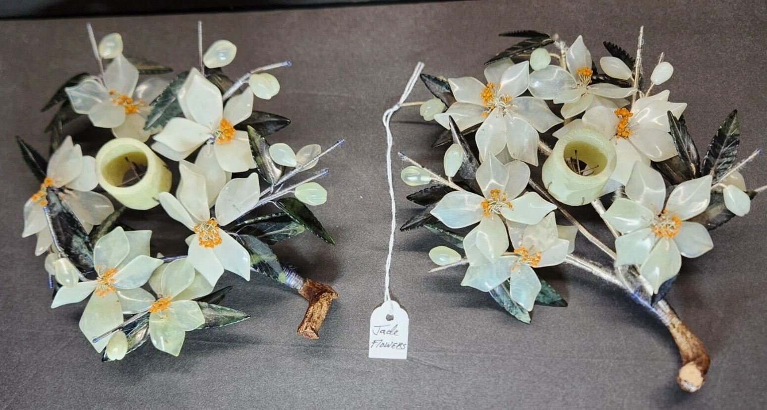 Vintage Asian Carved Jade Flowers Movable Candlestick Holders, Set of 2 | eBay US