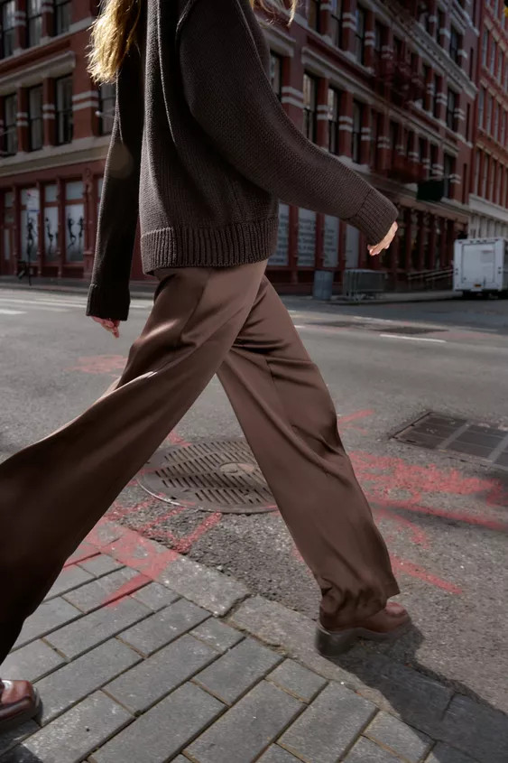 SATIN STRAIGHT-LEG TROUSERS | Zara UK