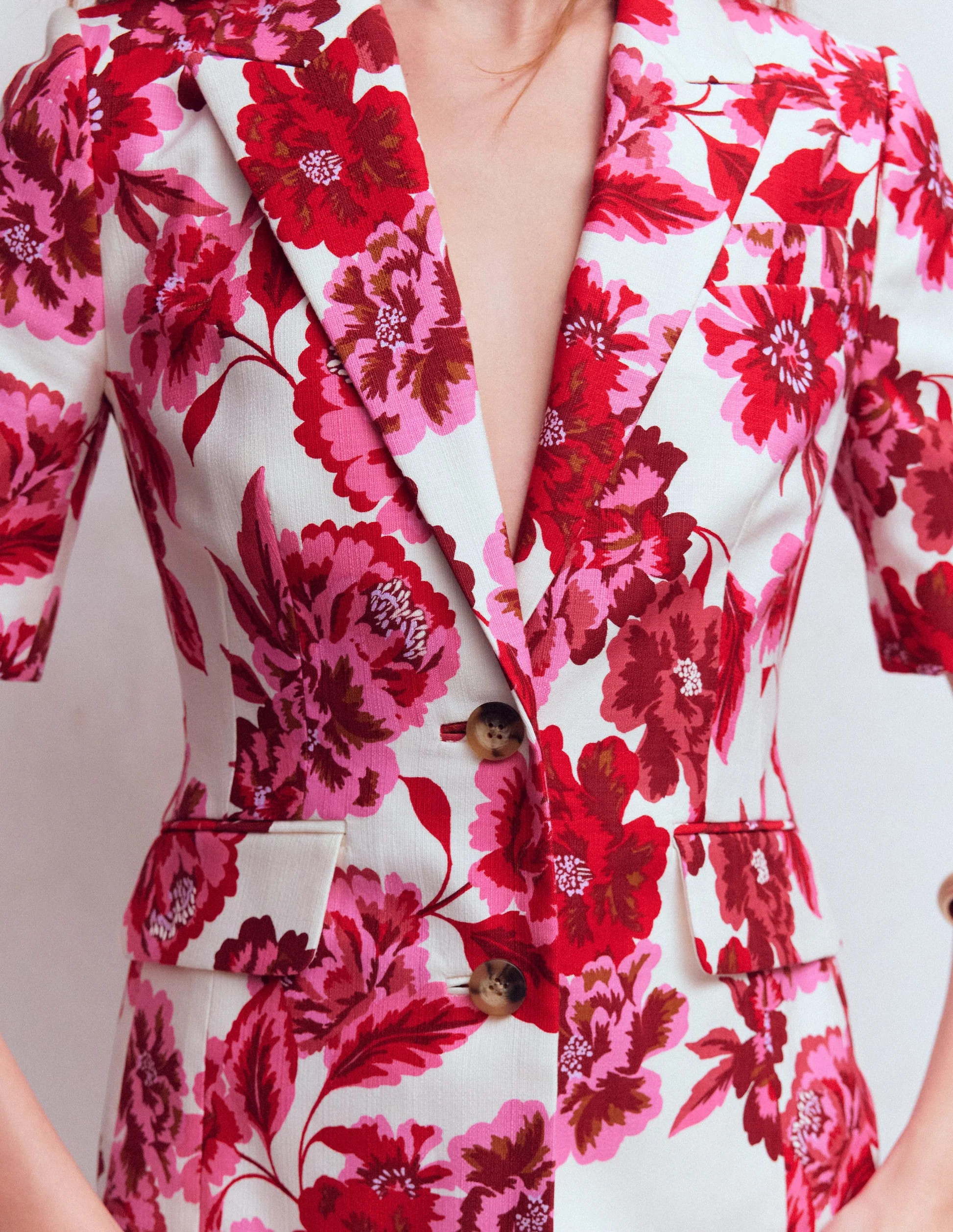 Short Sleeve Cotton Blazer-Sangria Sunset, Floral Print | Boden (US)