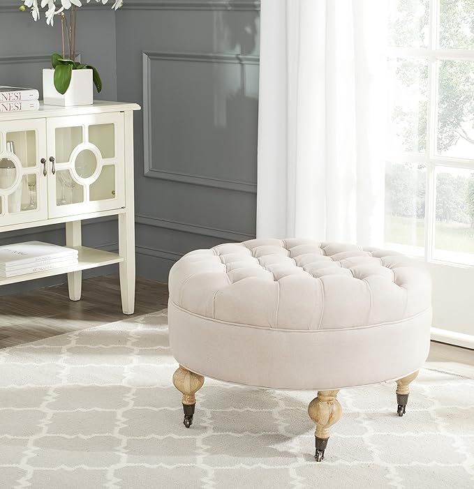 Safavieh Home Collection Clara Taupe Round Tufted Ottoman | Amazon (US)