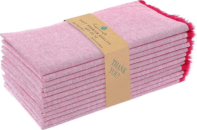 Fingercraft Cloth Napkins Cotton Set of 12 Premium Fringe Design Dinner Napkin Soft & Durable Ide... | Amazon (US)