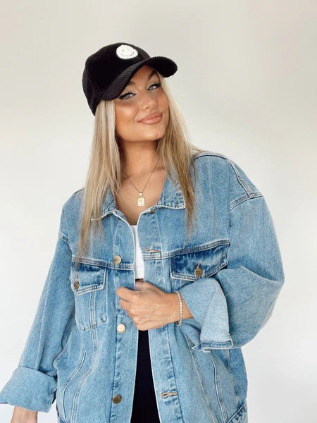 Black Corduroy Smiley Hat | Lane 201 Boutique