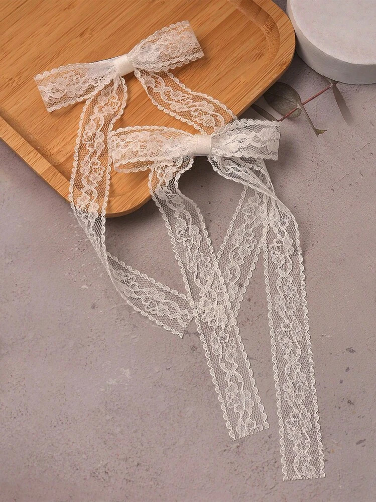 2 pièces Mignonne Pince à Cheveux Blanche en Dentelle de Style Japonais avec Nœud Papillon Pou... | SHEIN
