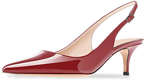 Axellion Women's Slingback Kitten Heels Closed Toe Wedding Pumps, Pointed Toe Low Heel Dress Shoes for Party & Prom Red Wine | Amazon (US)