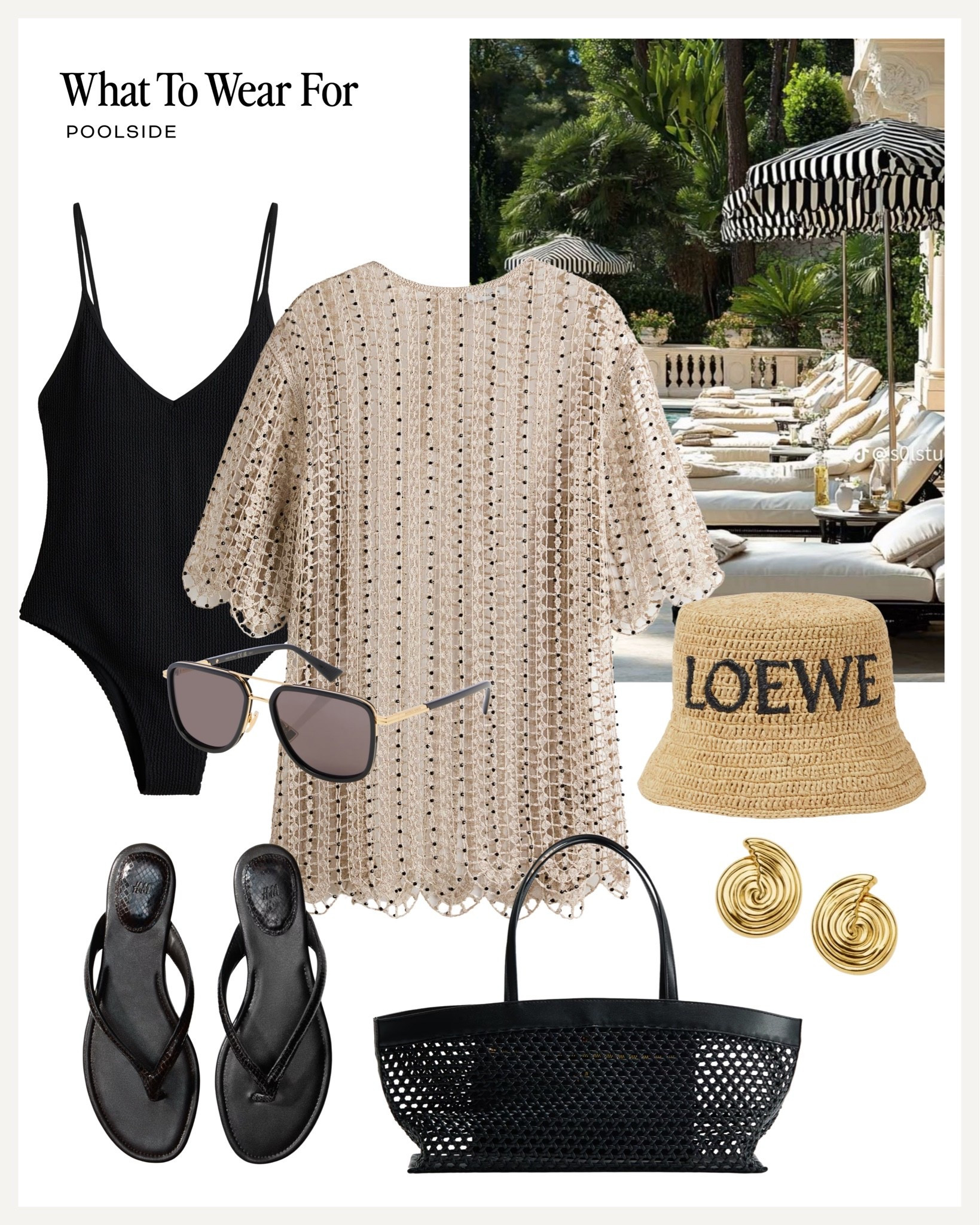 Summer holiday outfit ☀️ 

Black swimsuit, crochet dress, Loewe straw hat, black sandals, black beach bag, vacation style, swimwear

#LTKsummer #LTKswimwear