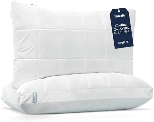 Nuzzle Cooling Adjustable Pillows for Side Sleepers, Luxury King Size Set of 2 Bed Pillows Hotel ... | Amazon (US)