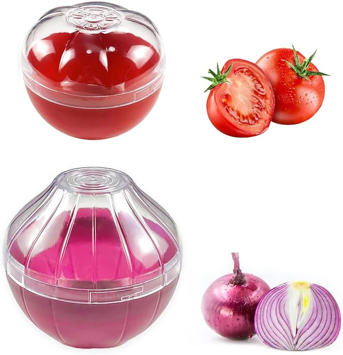 2PCS Fruit and Vegetable Shaped Savers Onion and Tomato Storage Containers for Fridge Vegetable C... | Amazon (US)