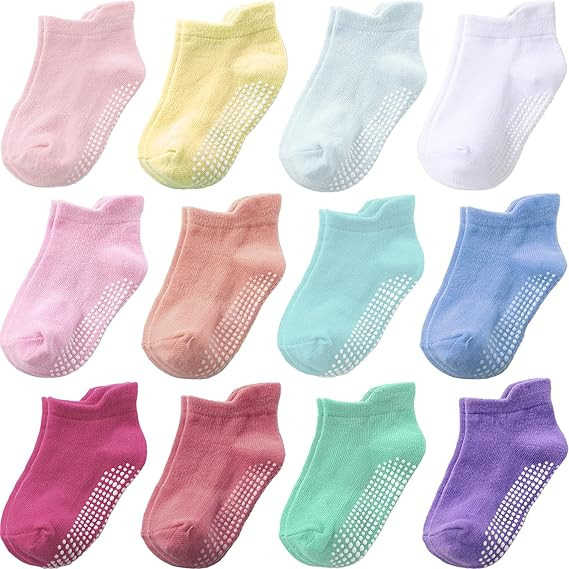 Baby Toddler Socks Grip Non Slip Boys Girls Cotton 12 Pack for Kids Ankle Cute Socks 6M-7Years | Amazon (US)