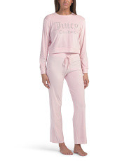 2pc Velour Crew Neck Top And Pants Lounge Set With Rhinestone Details | Marshalls