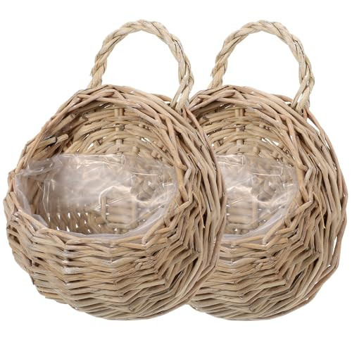 DOITOOL Rattan Basket Hanging 2pcs Rattan Hanging Planters - Round Plant Baskets Bonsai Flowerpot - Woven Flower Pots Flower Holders Containers for Garden Balcony （Dark Khaki） | Amazon (US)
