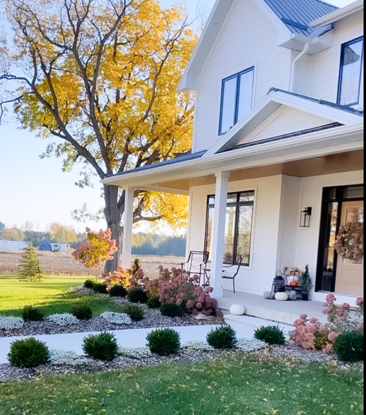 FARMHOUSE FALL PORCH 
.
Use nature as you decor!! Or something that looks close ☺️
Pumpkins. Hydrangeas. Boxwood 🤍

#LTKstyletip #LTKSeasonal