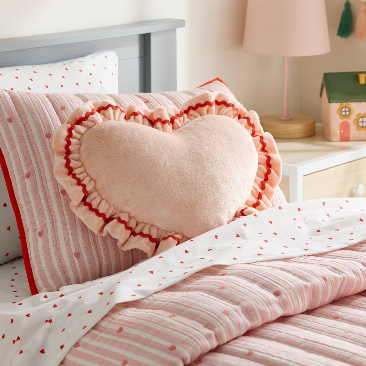 Velvet Ruffle Heart Kids' Novelty Plush Pillow Pink - Pillowfort™ | Target