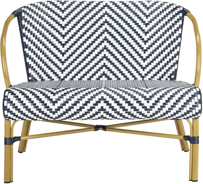 Safavieh PAT4016A Outdoor Collection Dandra Navy and White Herringbone Rattan Settee | Amazon (US)