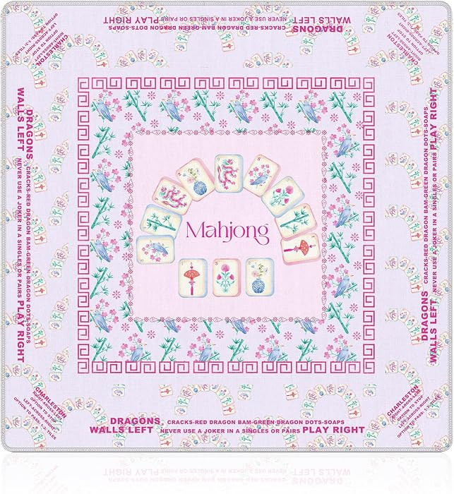 NATSUNO Pink Chinoiserie Mahjong Mat (31.5″x31.5″), Grandmillennial Pink and Blue Floral Non-... | Amazon (US)