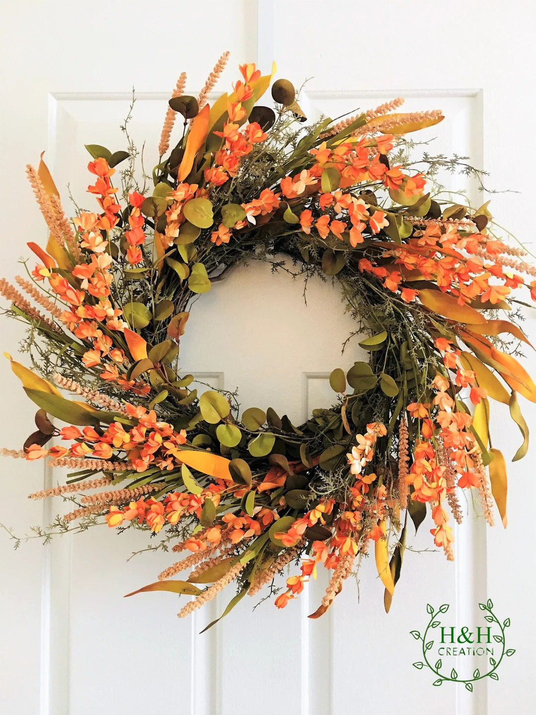 Fall Wreaths for Front Door, Orange Flowers Wreath, Autumn Wreaths,outdoor Wreaths,front Door Dec... | Etsy (US)