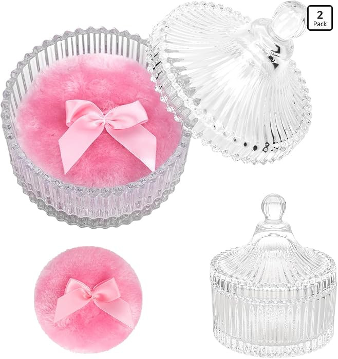 2 Pieces Large Body Powder Puff and Container - Dusting Powder Container with Puff, Crystal Case,... | Amazon (US)