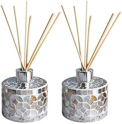Whole Housewares 6 Ounce Mosaic Glass Diffuser Bottles with 10pcs Natural Reed Sticks, Silver Cap... | Amazon (US)