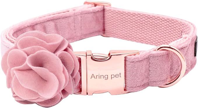 ARING PET Velvet Dog Collar, Unique Pink Dog Collars with Detachable Felt Flower, Adjustable Soft... | Amazon (US)